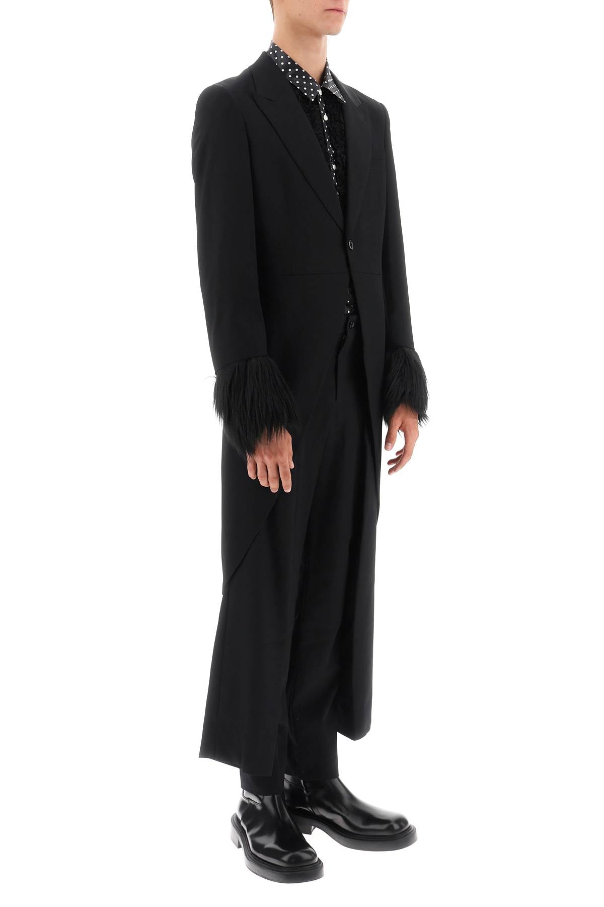 Shop Comme Des Garçons Homme Deux Men's Tailcoat With Eco-fur Inserts In Black