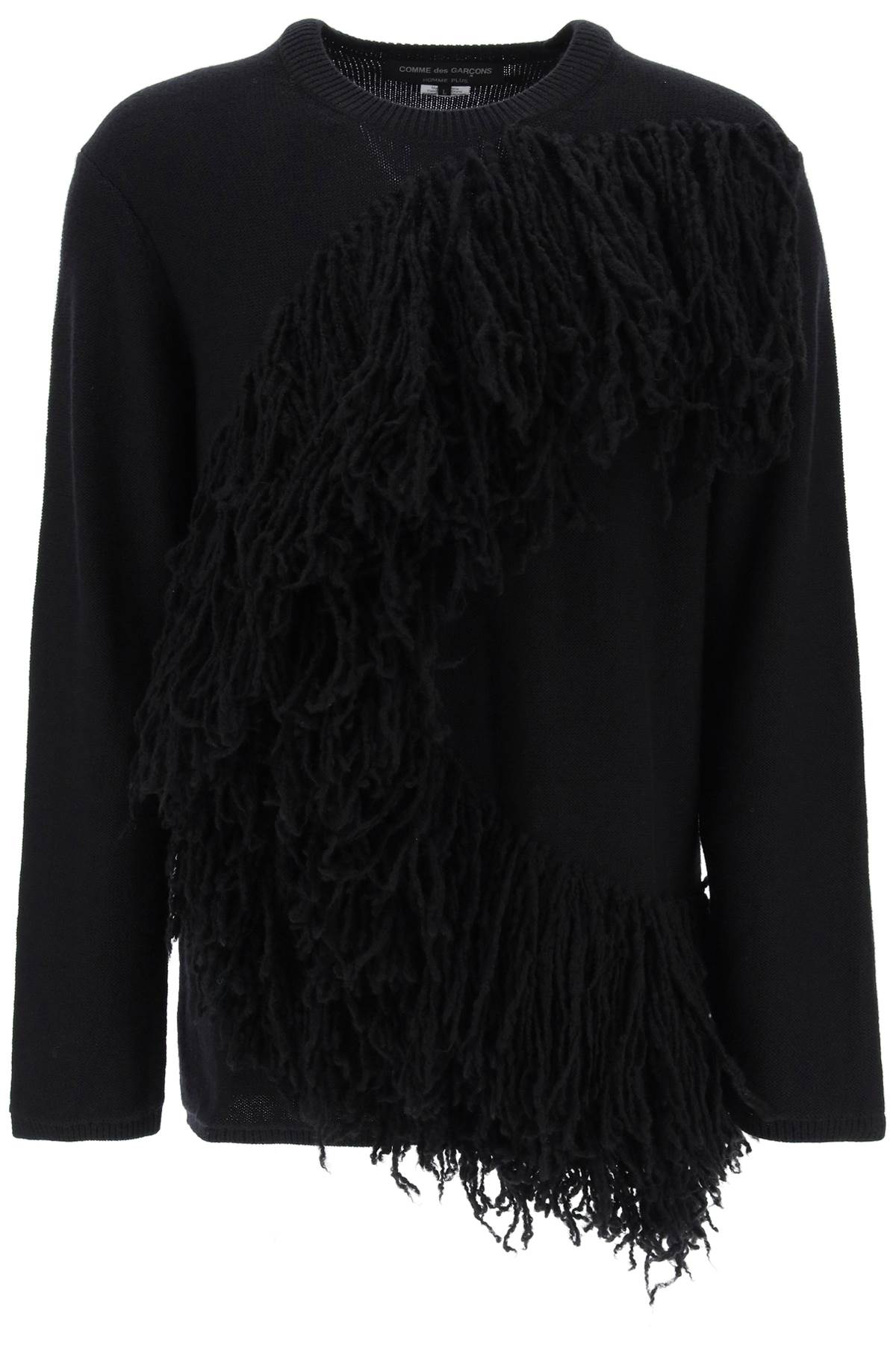 Shop Comme Des Garçons Homme Deux Men's Black Wool Sweater With Fringes For Fw23