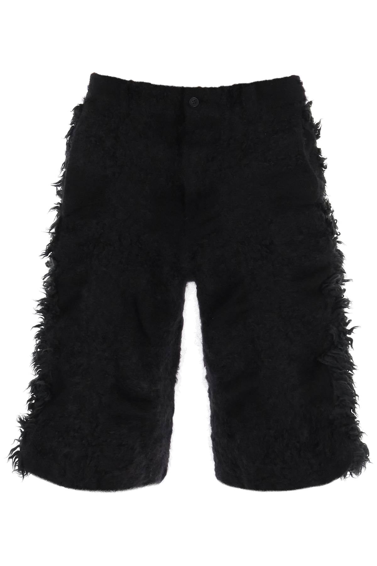 Shop Comme Des Garçons Homme Deux Luxury Wool Knit Fur-effect Shorts For Men In Black