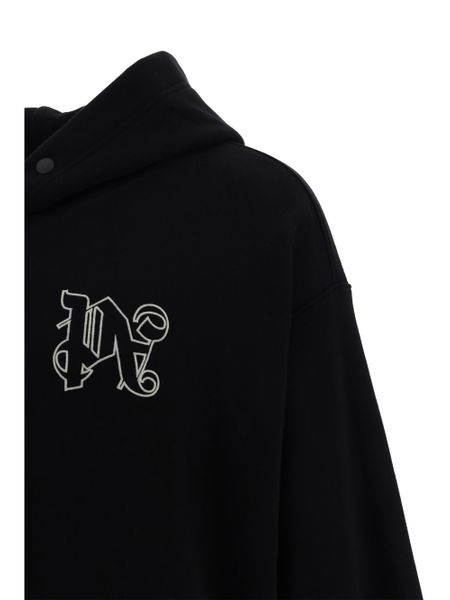 Shop Palm Angels Stylish Black Embroidered Cotton Hoodie For Men