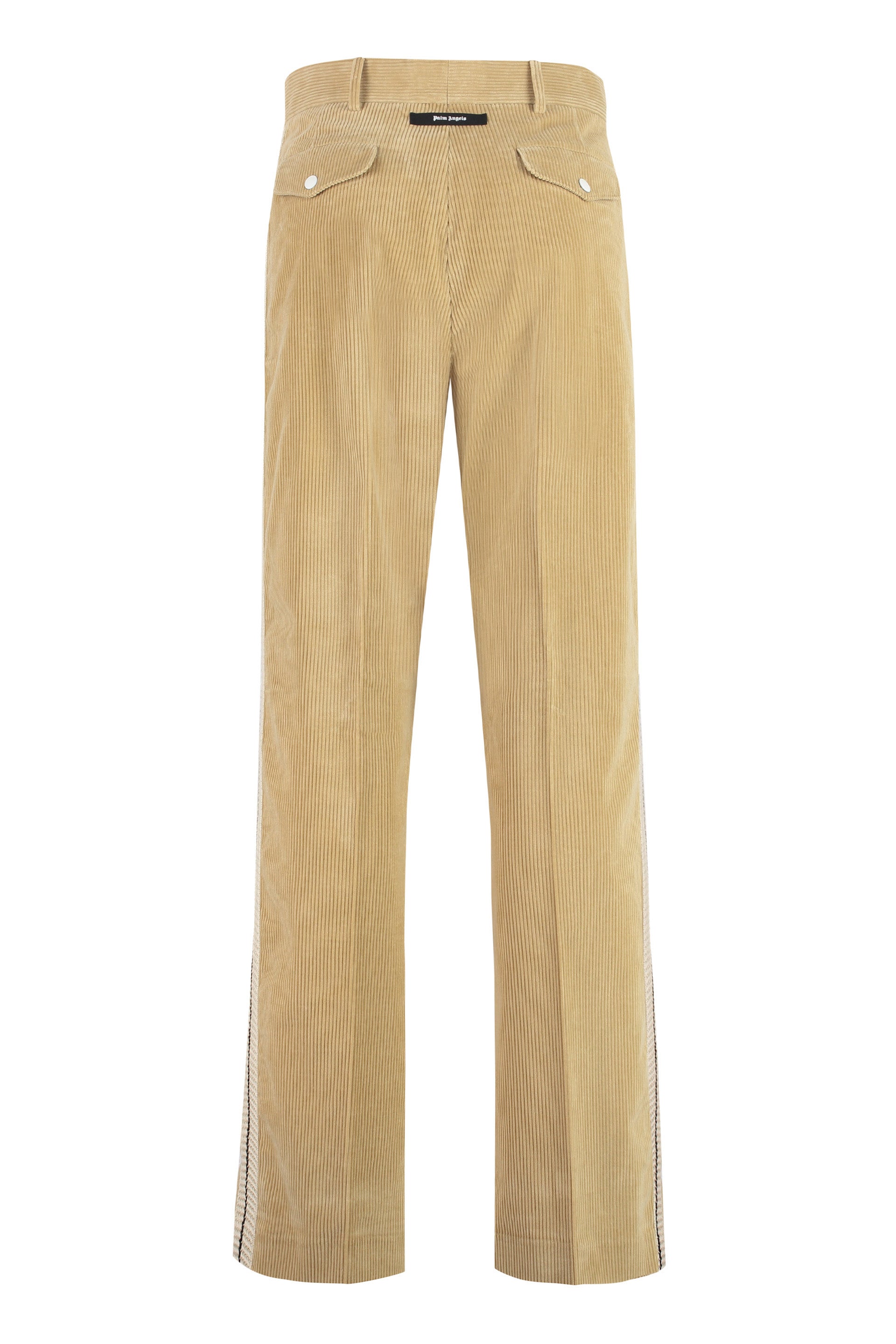 Shop Palm Angels Beige Corduroy Trousers With Contrasting Color Stripe For Men