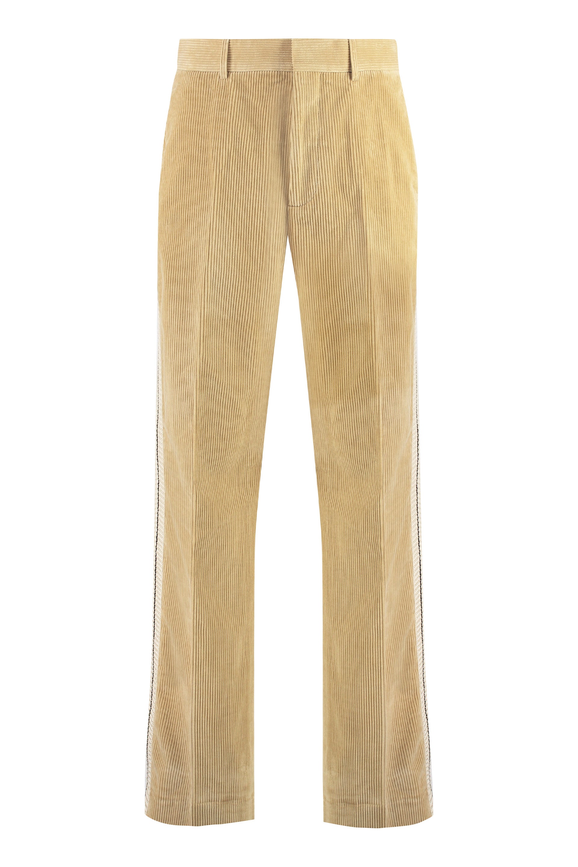 Shop Palm Angels Beige Corduroy Trousers With Contrasting Color Stripe For Men