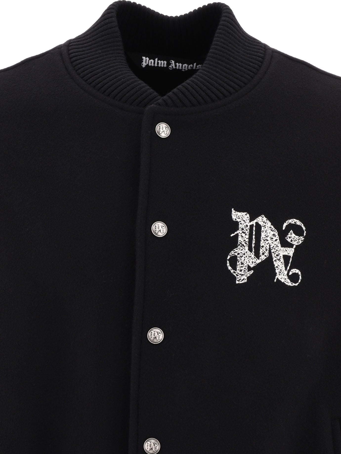 Shop Palm Angels 'varsity Monogram' Bomber Jacket For Men In Black