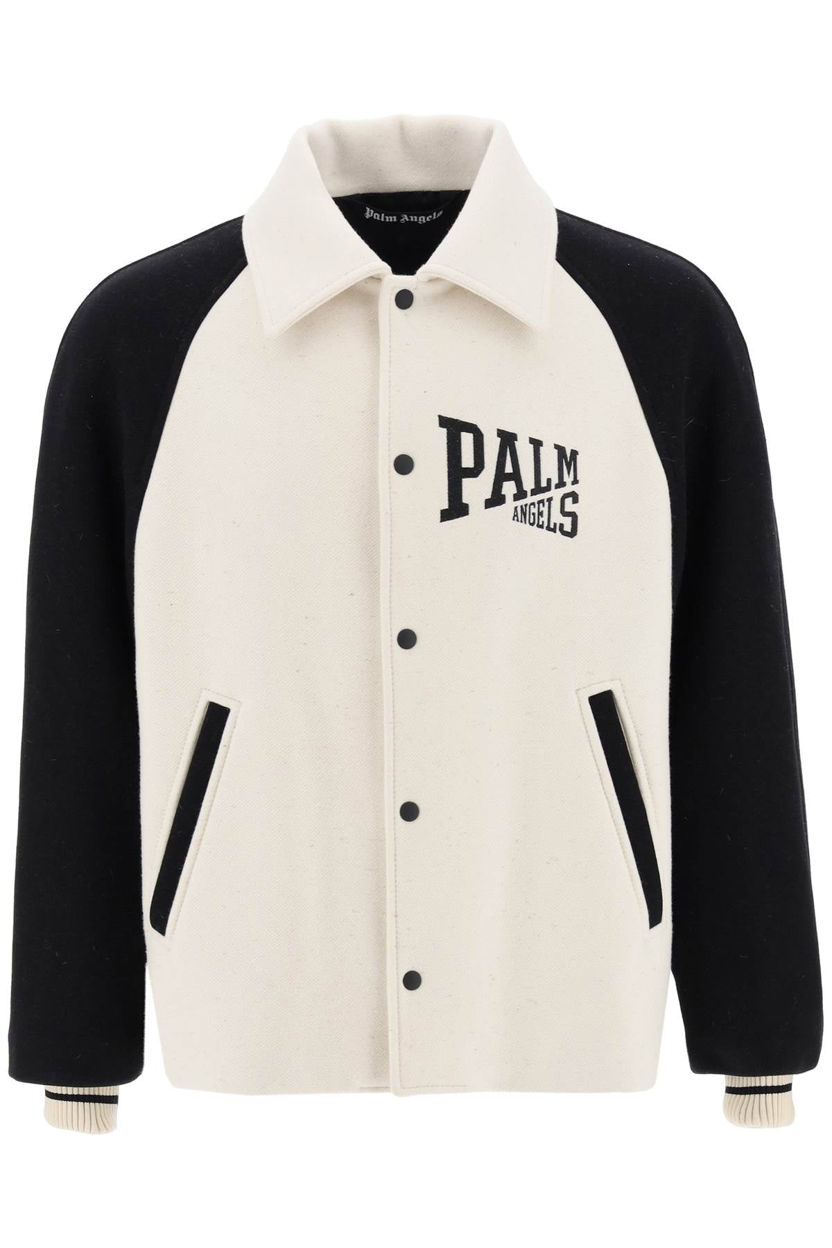 Palm Angels Mens Wool Varsity Jacket With Embroidered Lettering Logo And Maxi Embroidered Detail In Multicolor