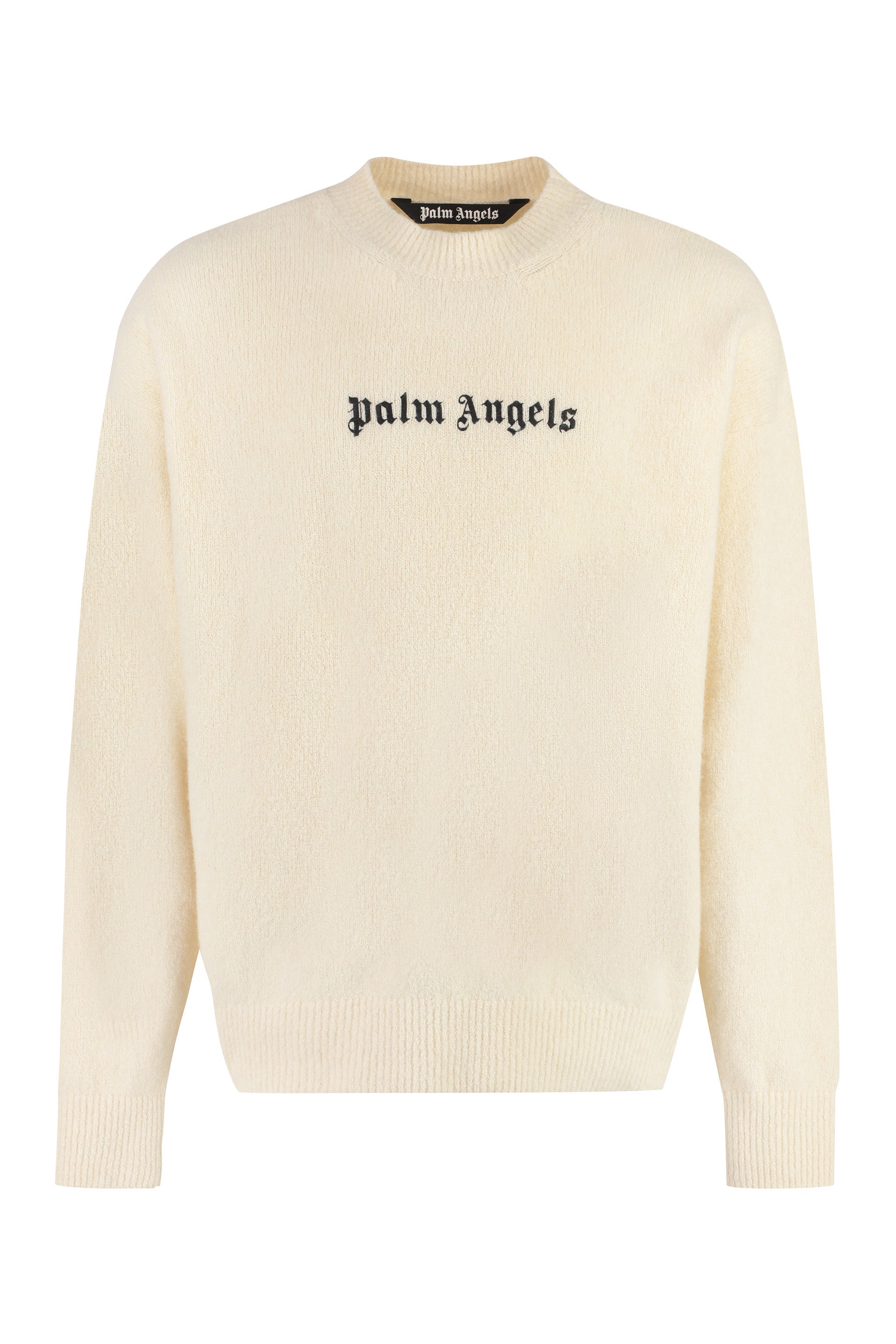 Palm Angels Mens White And Black Crew-neck Sweater For Fw23 In Neutral