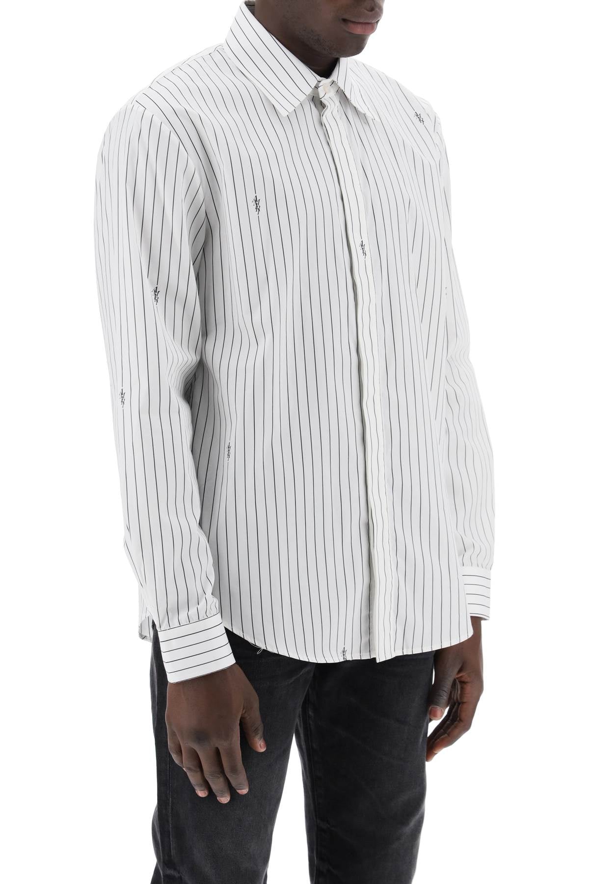 Shop Amiri Men's Striped Shirt With Staggered Logo In Multicolor