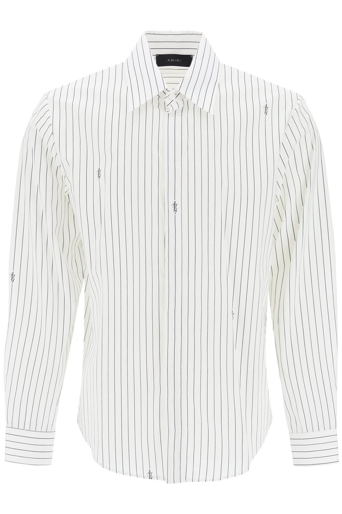 Shop Amiri Men's Striped Shirt With Staggered Logo In Multicolor