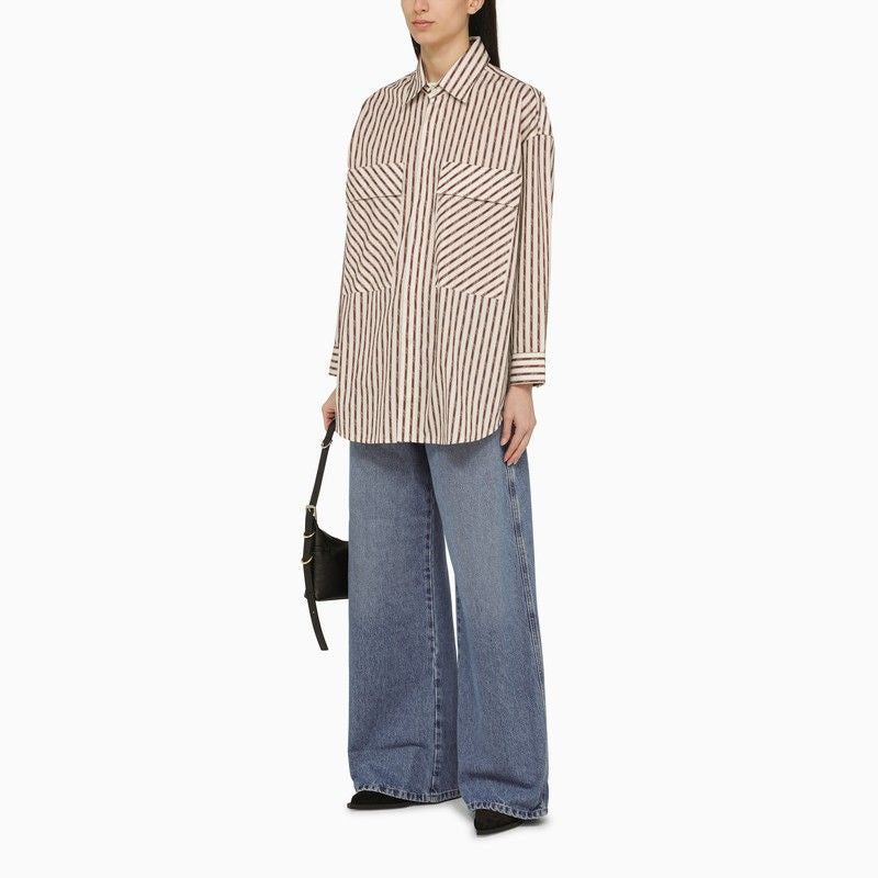 Shop Amiri Alabaster Striped Cotton Oversized Shirt With Classic Collar And Front Pockets In Beige