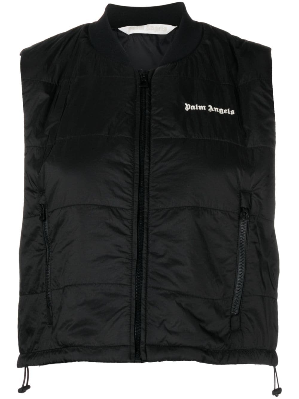 Palm Angels Quilted Baseball Collar Vest With Embroidered Logo In Black
