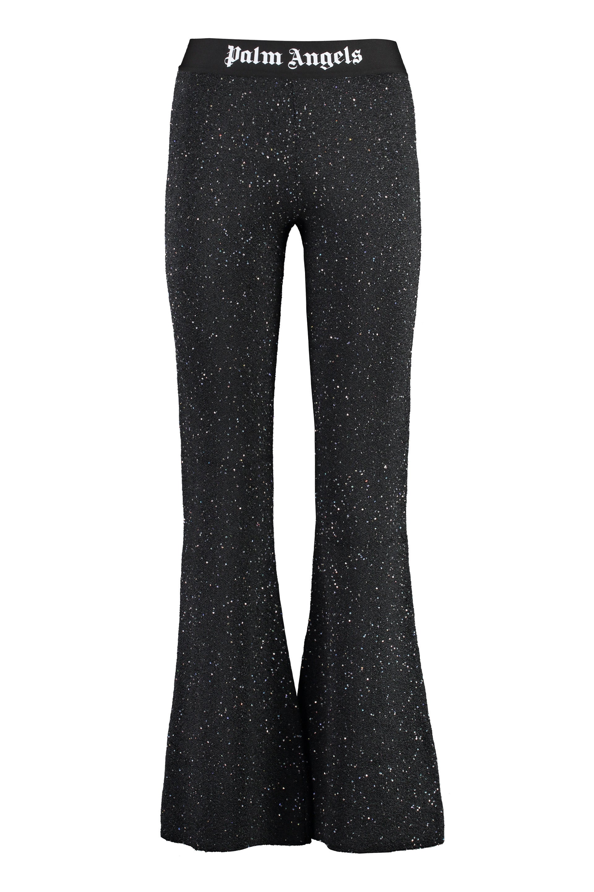 Palm Angels Black Knit Flared Trousers For Women From