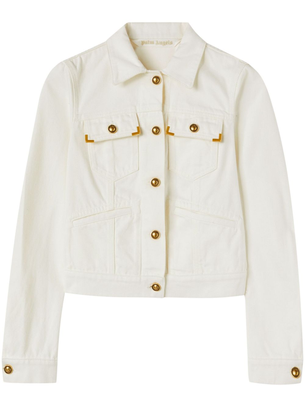 Shop Palm Angels White Denim Jacket With Golden Buttons