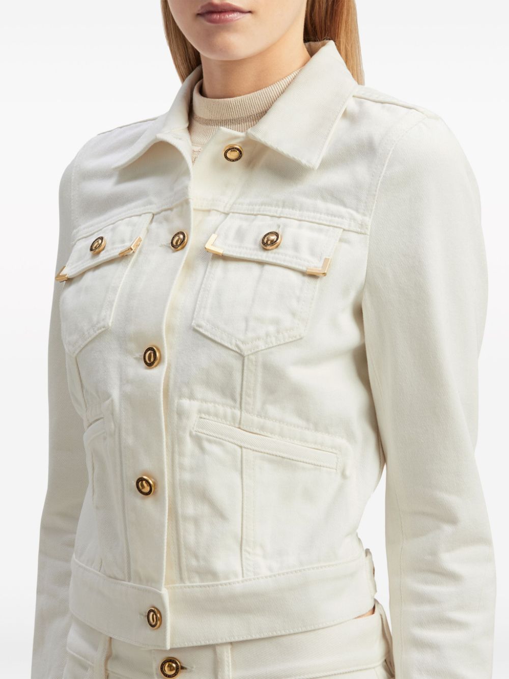 Shop Palm Angels White Denim Jacket With Golden Buttons