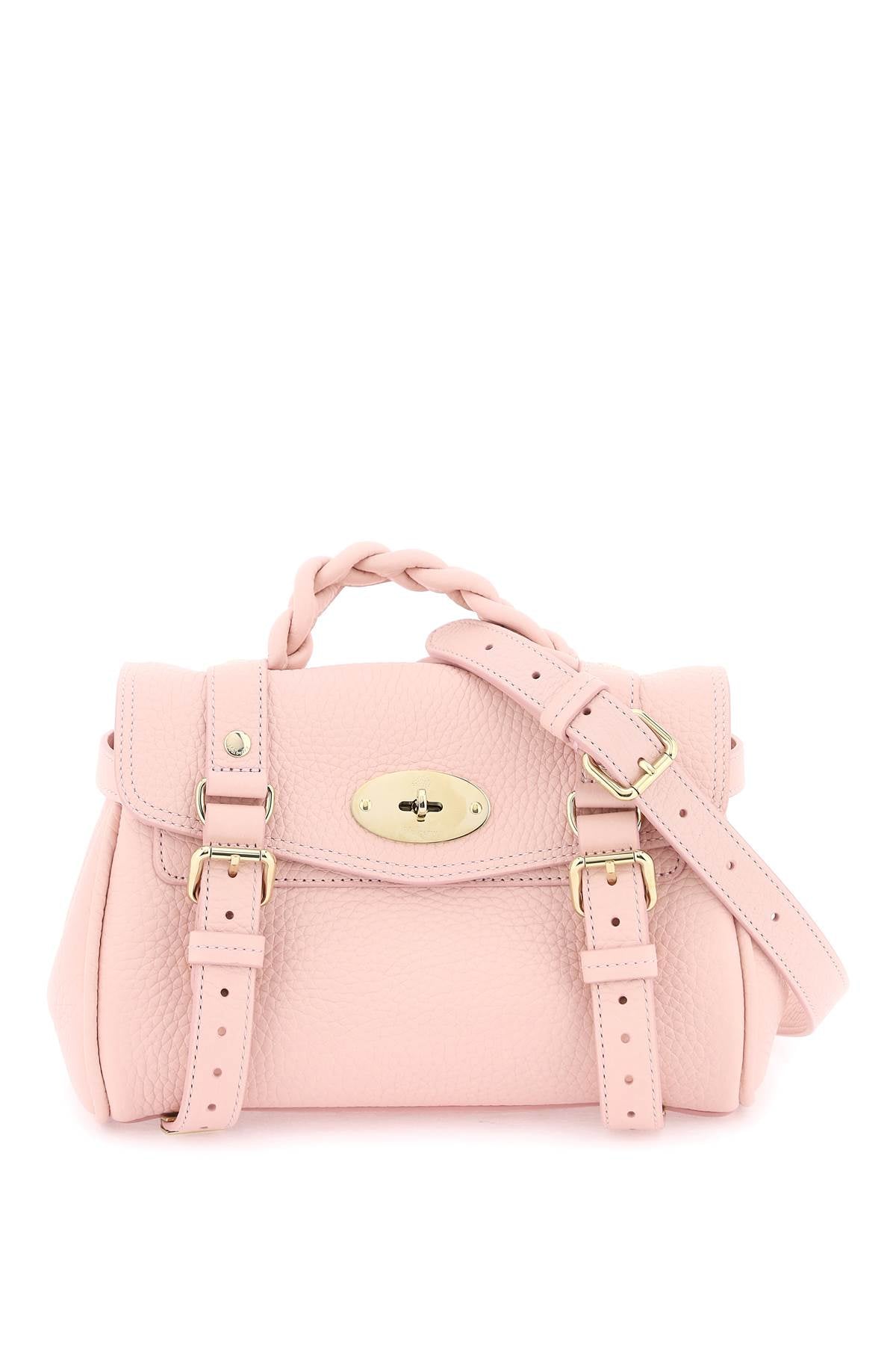 Shop Mulberry Mini Alexa Grained Leather Handbag With Braided Handle And Gold-tone Accents In Pink
