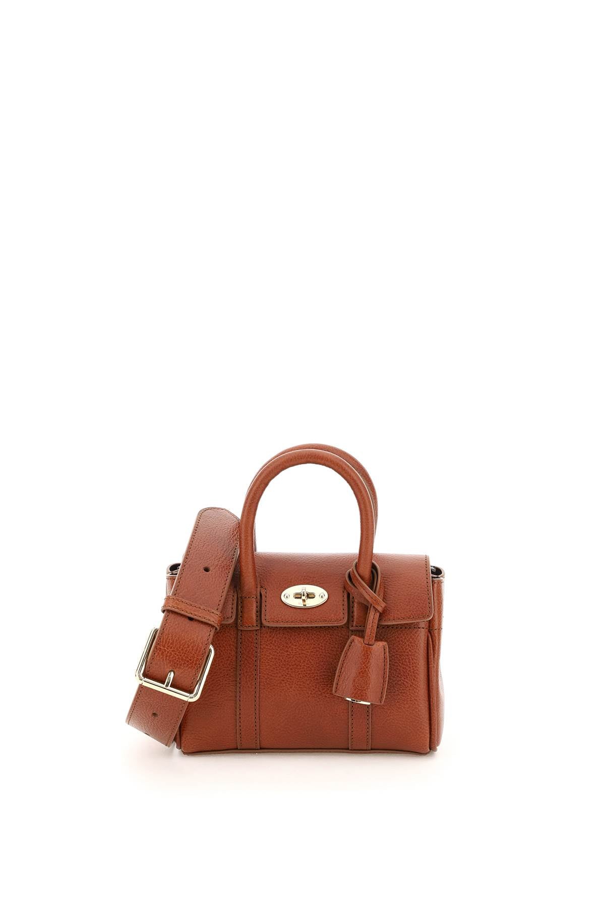 Shop Mulberry Chic Mini Bayswater Handbag In Brown Grained Leather With Iconic Lock Closure