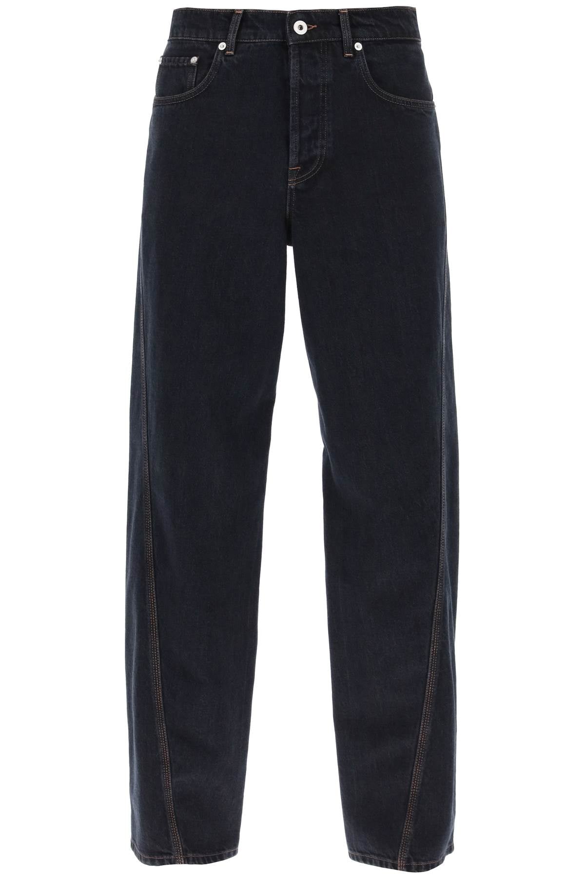 Lanvin Men's Dark Wash Baggy Jeans With Twisted Seams In Blue