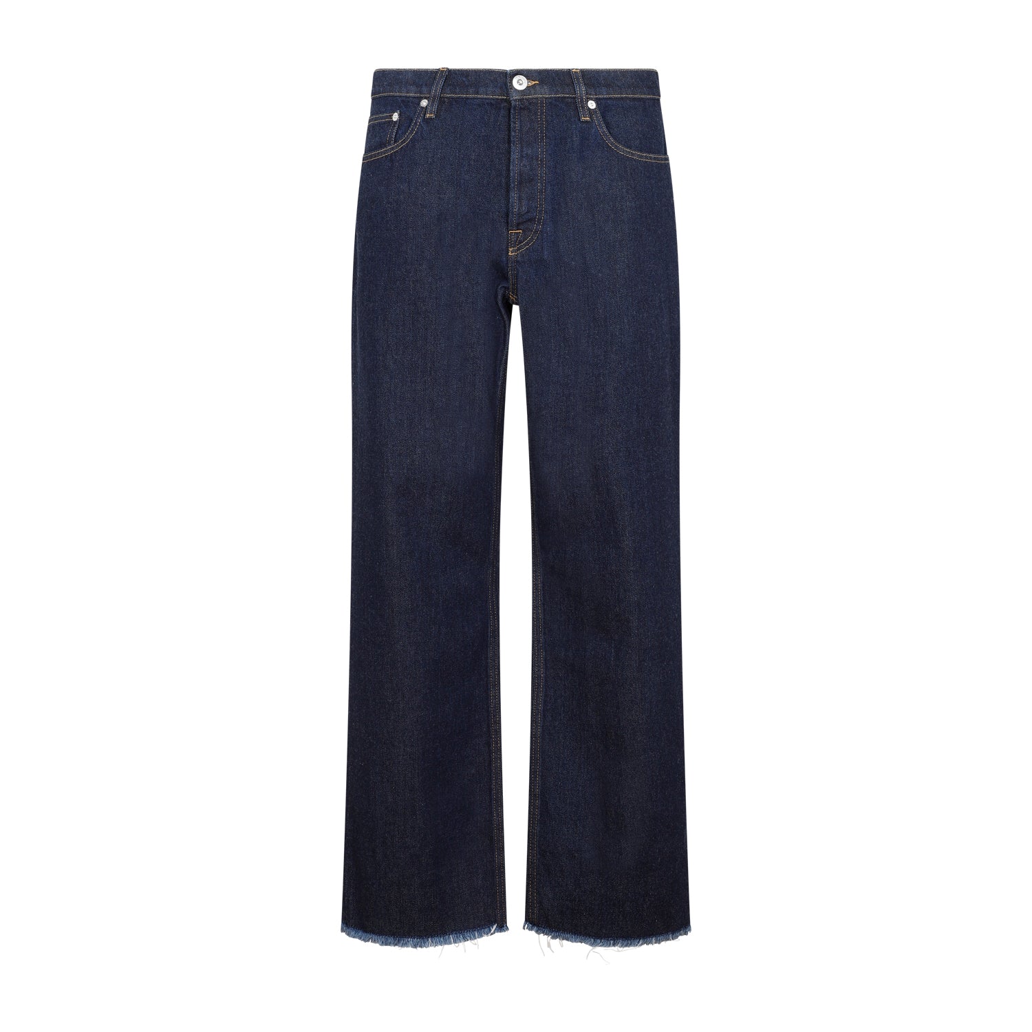 Lanvin Men's Blue Denim Jeans With Contrast Stitching And Frayed Hems