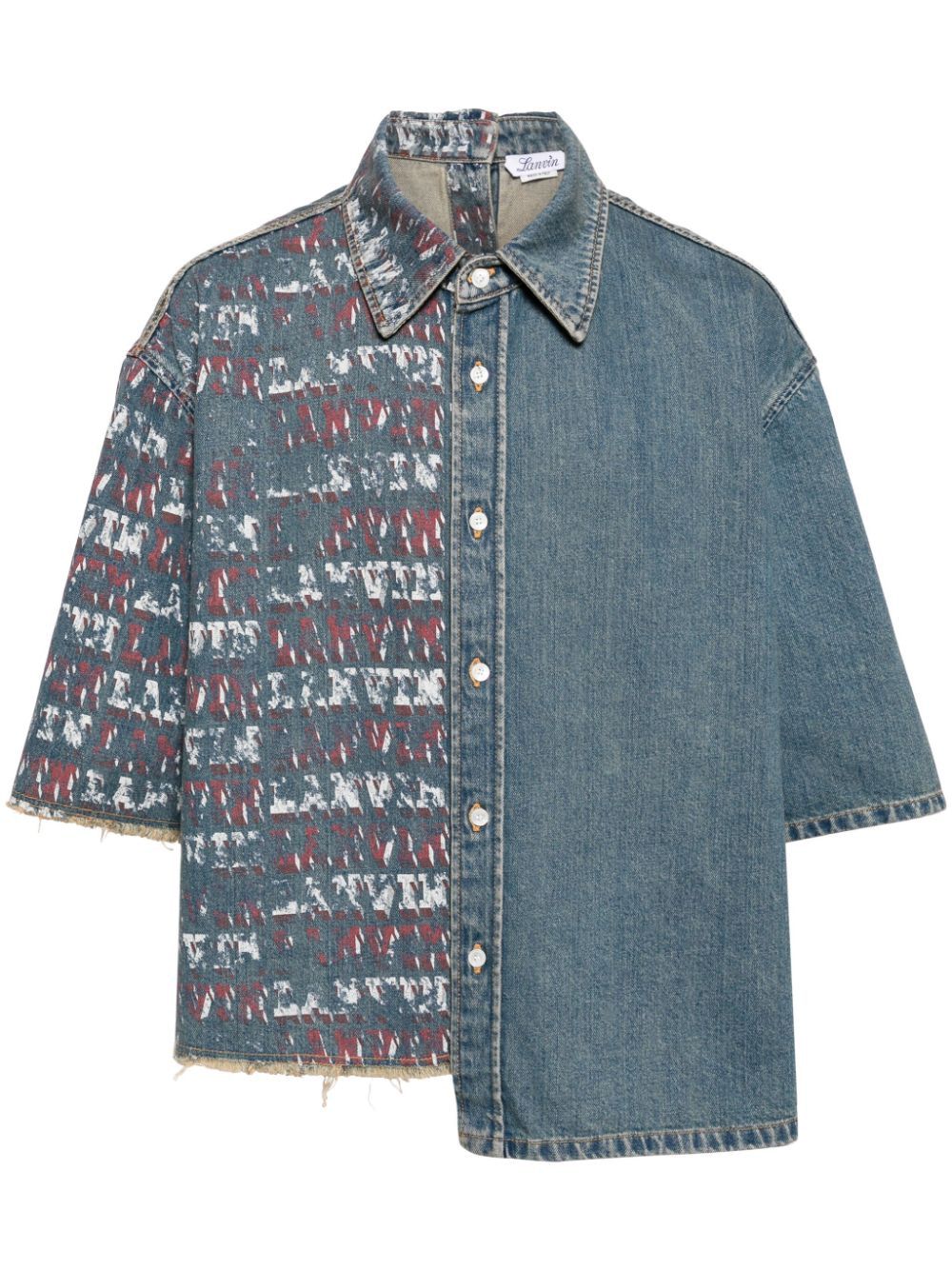 Shop Lanvin Blue Asymmetric Short Sleeve Shirt For Men Ss24