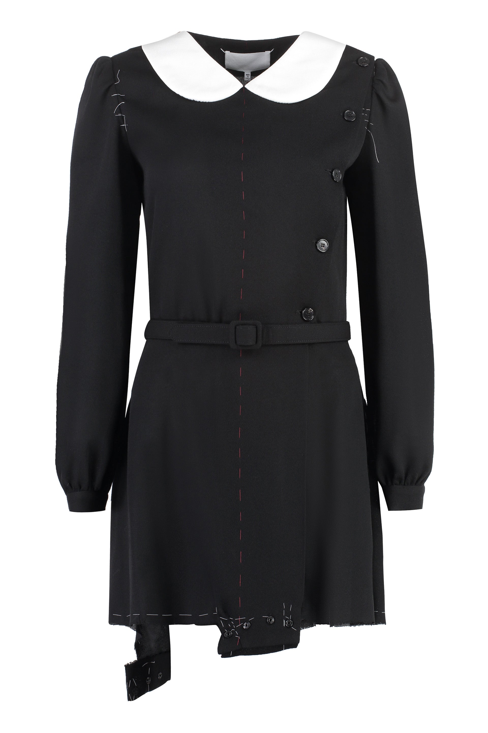 Shop Maison Margiela Black Wool Playsuit With Padded Shoulders And Waist Belt For Women