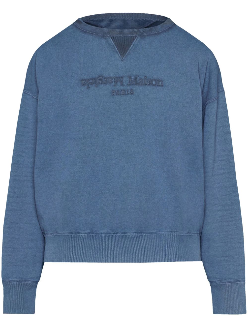 Shop Maison Margiela Navy Blue Embroidered Logo Cotton Sweatshirt For Men