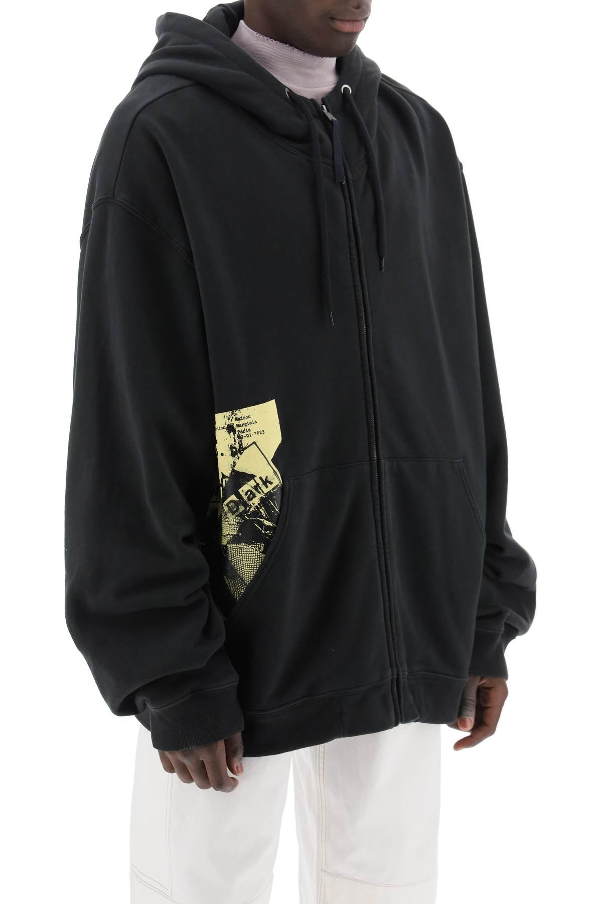 Shop Maison Margiela Men's Ai23 Fashion Show Invitation Maxi Sweatshirt With Zip In Black