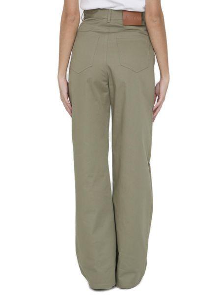 Shop Loewe High-waisted Military Green Cotton Drill Pants For Women