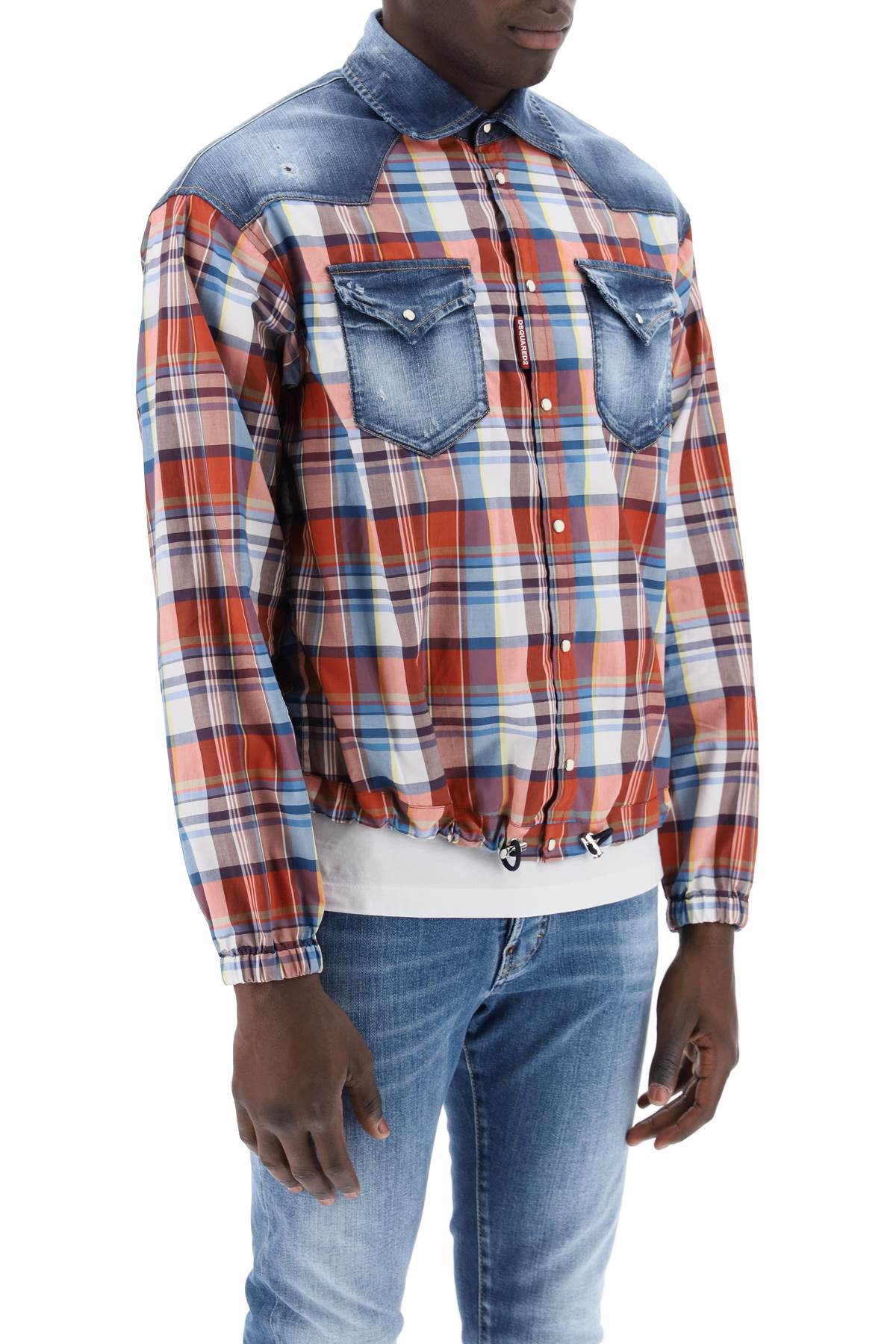 Shop Dsquared2 Plaid Western Shirt With Denim Inserts In Multicolor