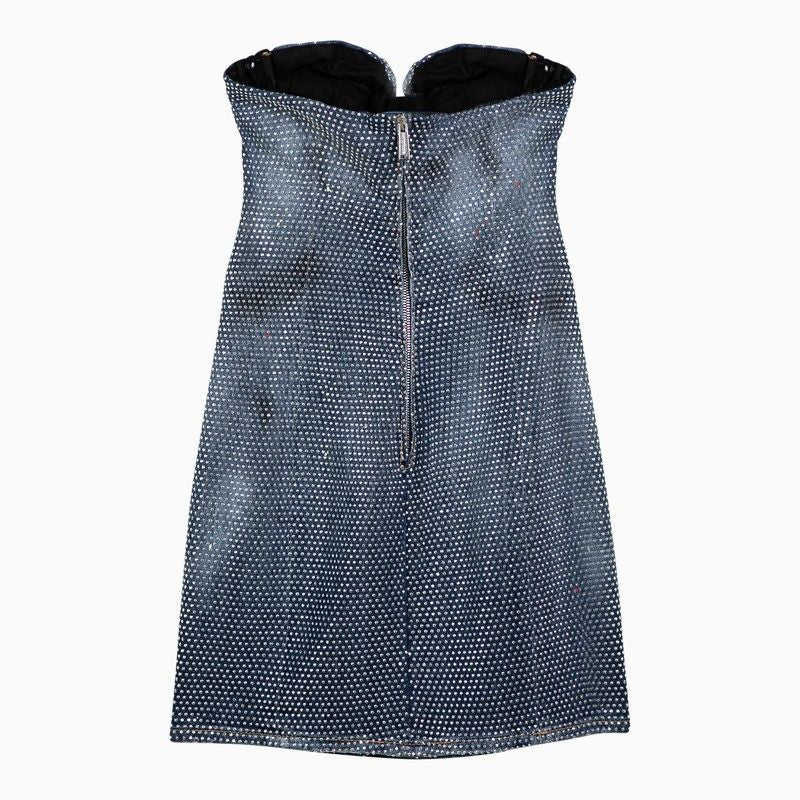 Shop Dsquared2 Light Blue Crystal Washed Denim Mini Dress For Women