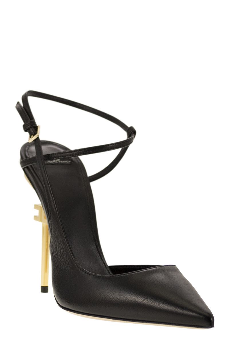 Shop Elisabetta Franchi Elegant Black Leather Slingback Pumps With Gold Logo Heel For Women In Maroon