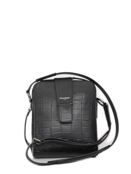Maison Margiela Luxurious Raffia Handbag With Intricate Signature Stitch Embossing And Gold Tone Hardware In Black