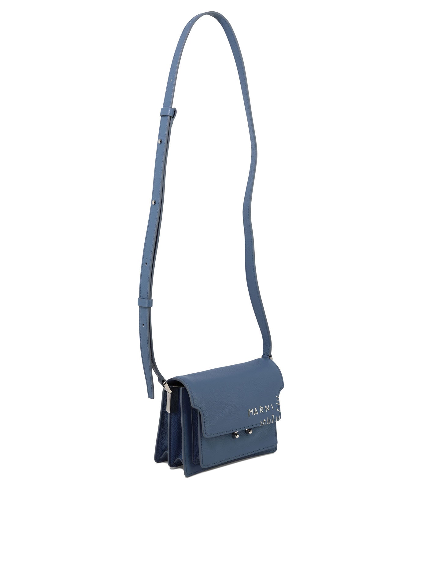 Shop Marni "trunk" Embroidered Crossbody Handbag In Light Blue