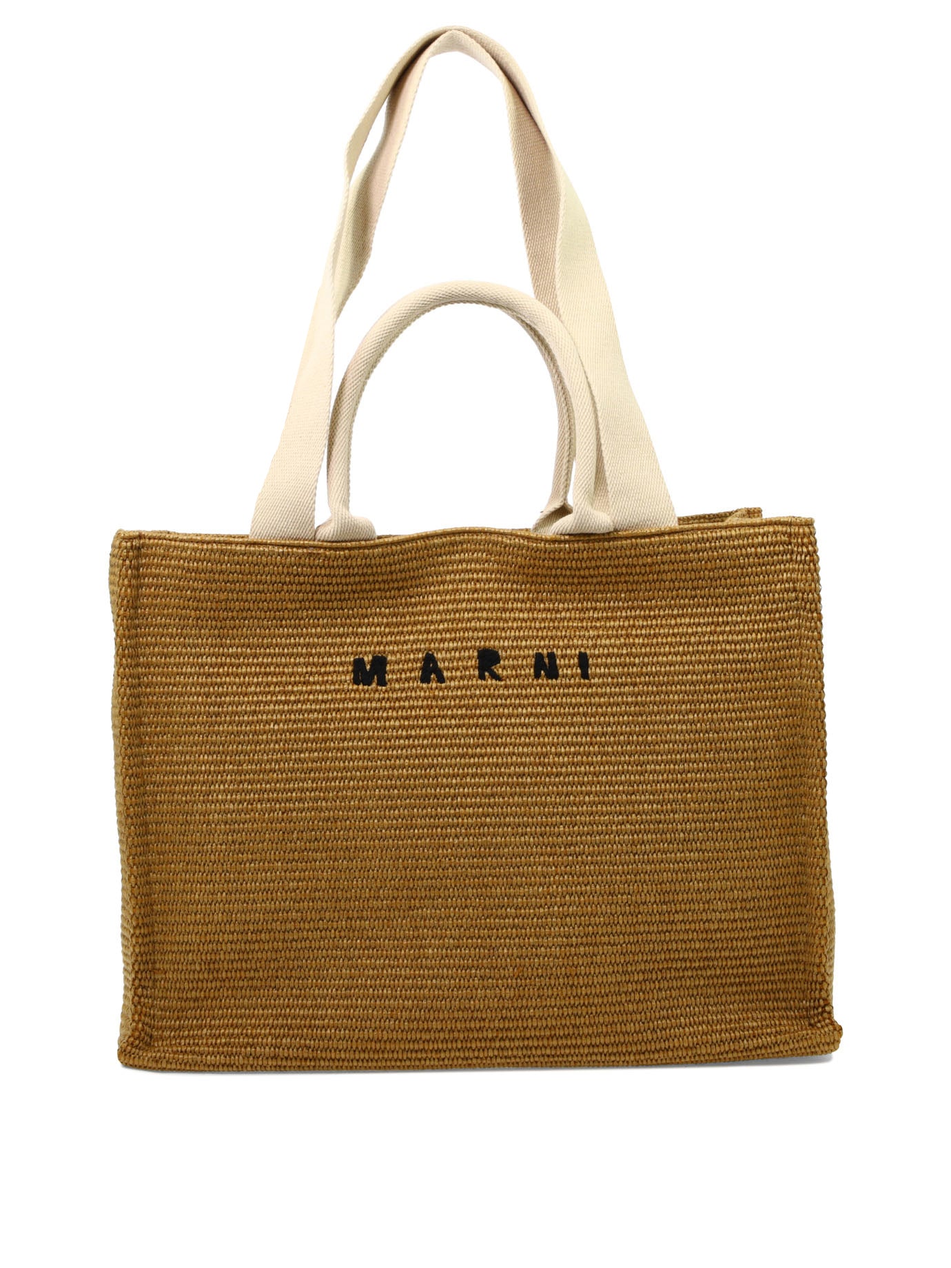 Shop Marni Men's Raffia-effect Tote Bag In Beige