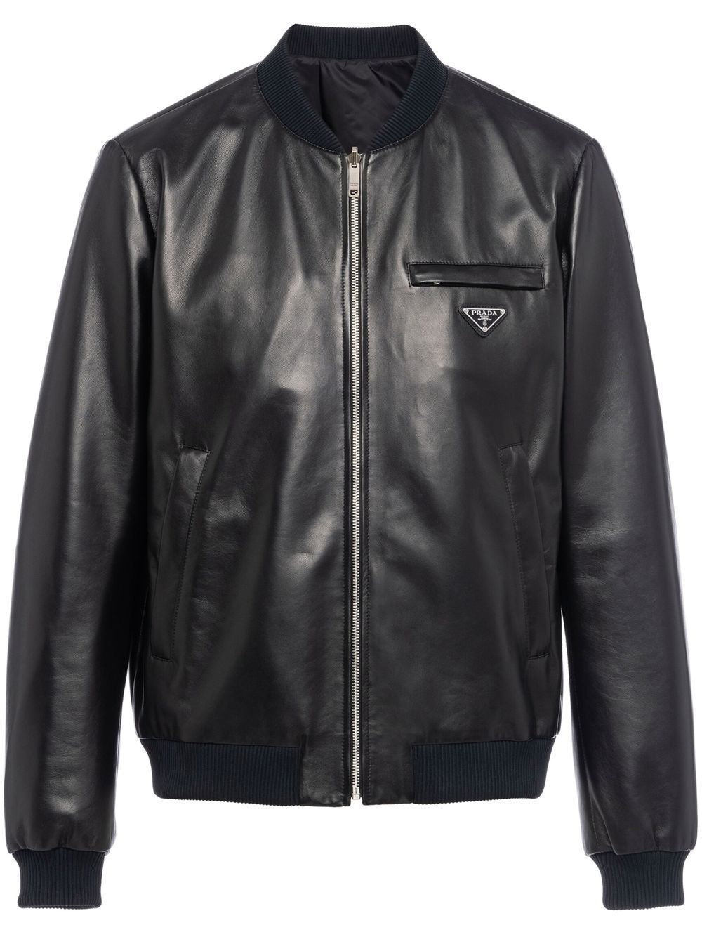 Prada Handsome Black Reversible Leather Bomber Jacket For Men