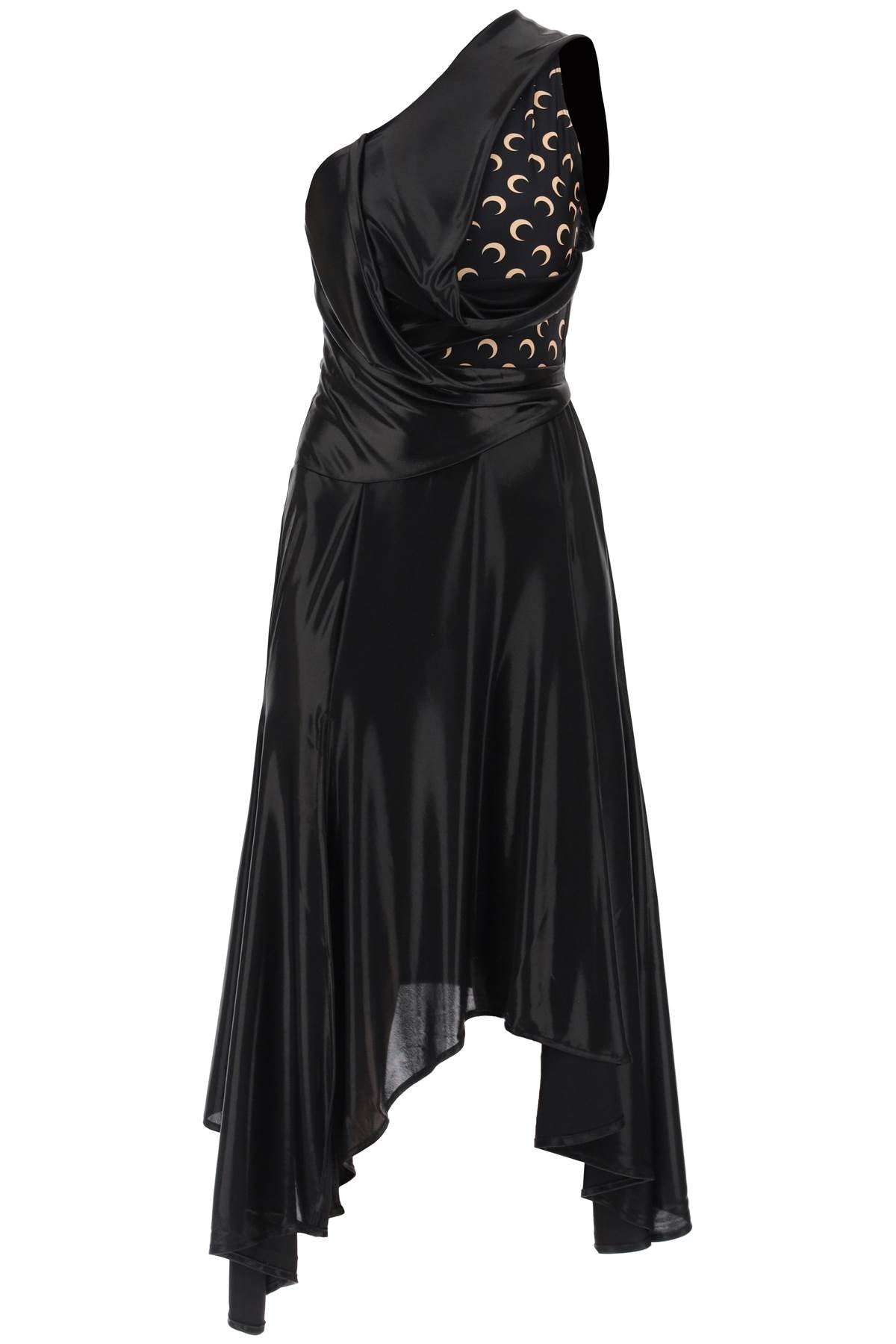Shop Marine Serre Asymmetric Regenerated T-shirt Dress With Iconic Moon Print In Black