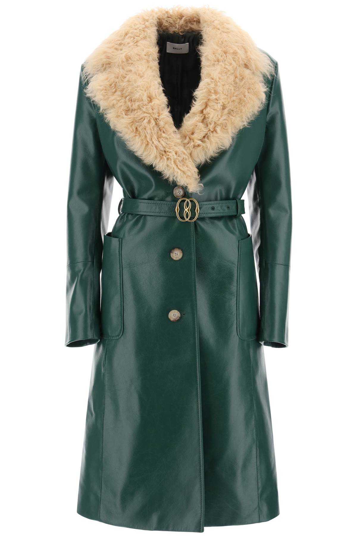 Shop Bally Faux Shearling Jacket With Adjustable Waist In Green