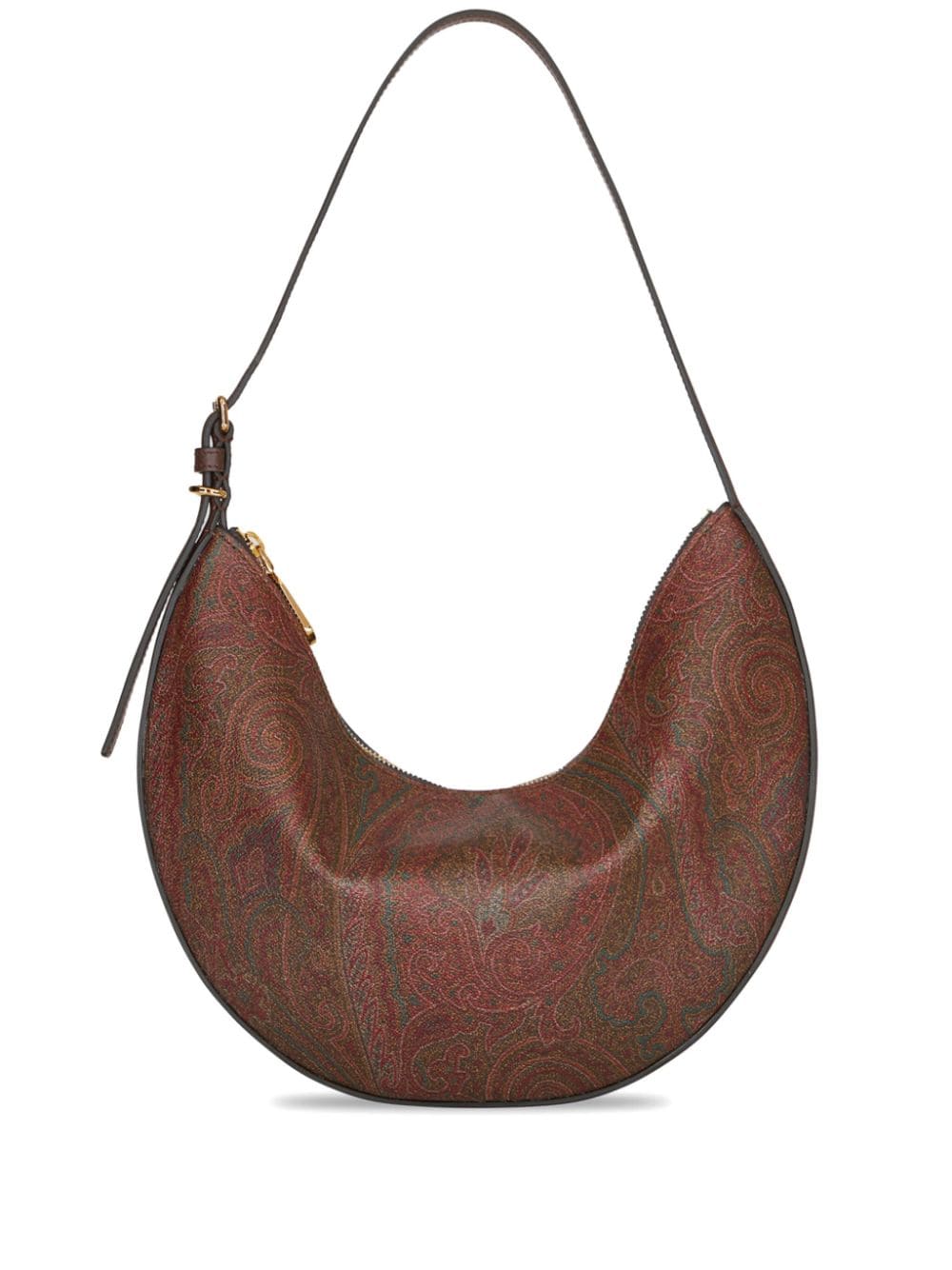 Shop Etro Buttery Leather Paisley Print Shoulder Bag In Brown