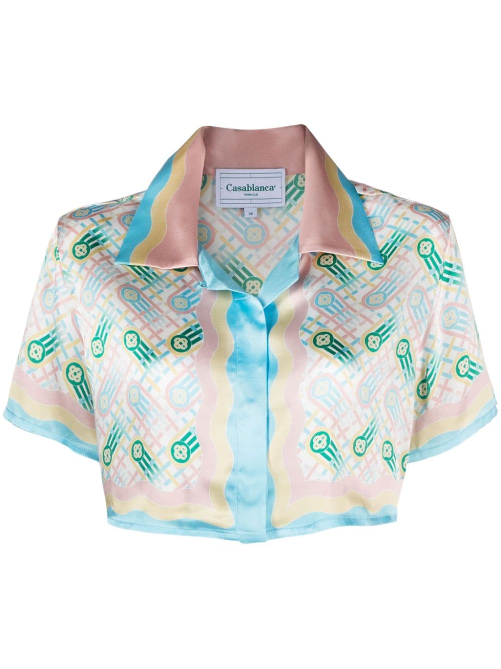 Casablanca Cuban Collar Cropped Silk Shirt With All-over Graphic Print In White