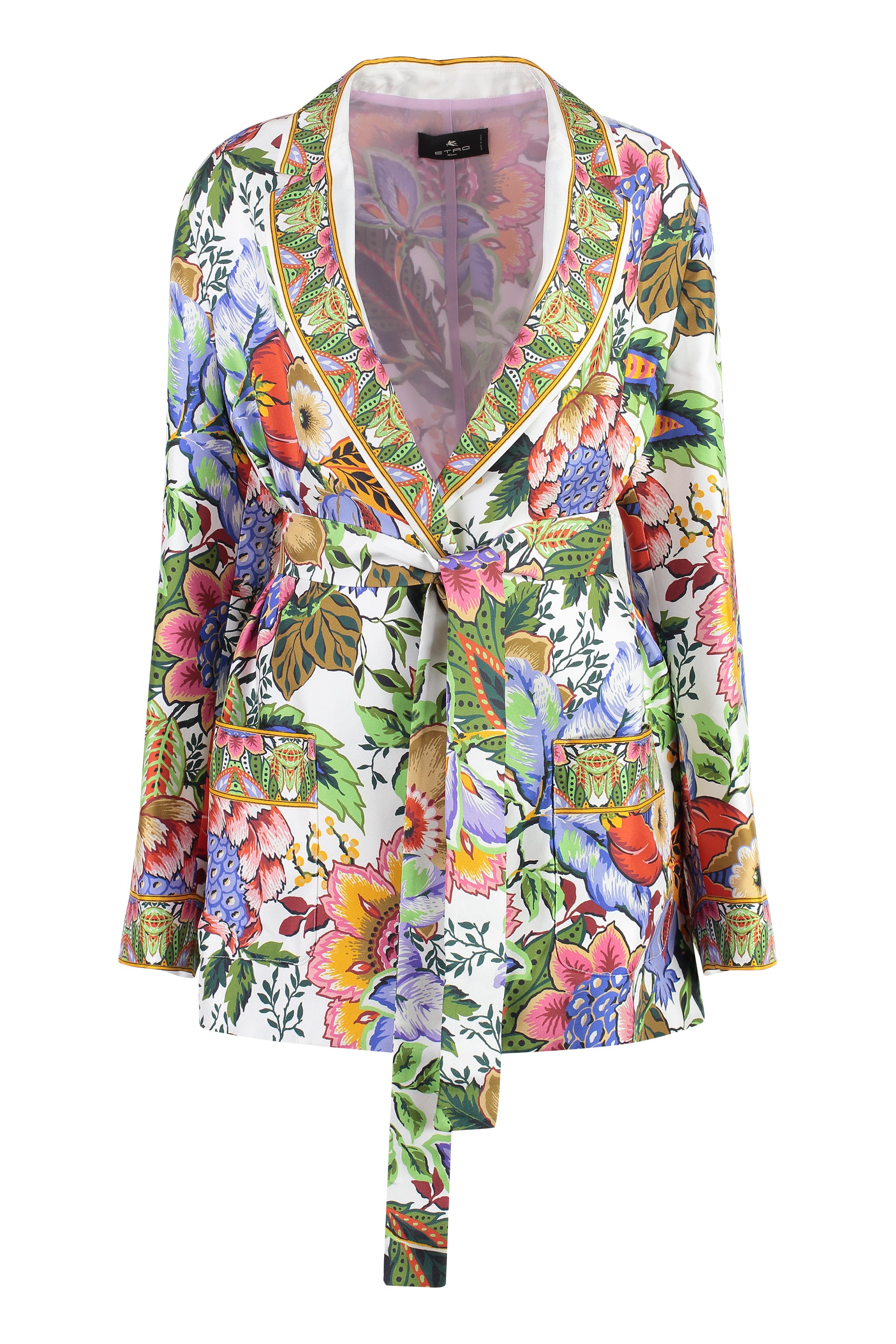 Shop Etro Floral Print Silk Night Gown With Coordinated Waist Belt For Women In Multicolor