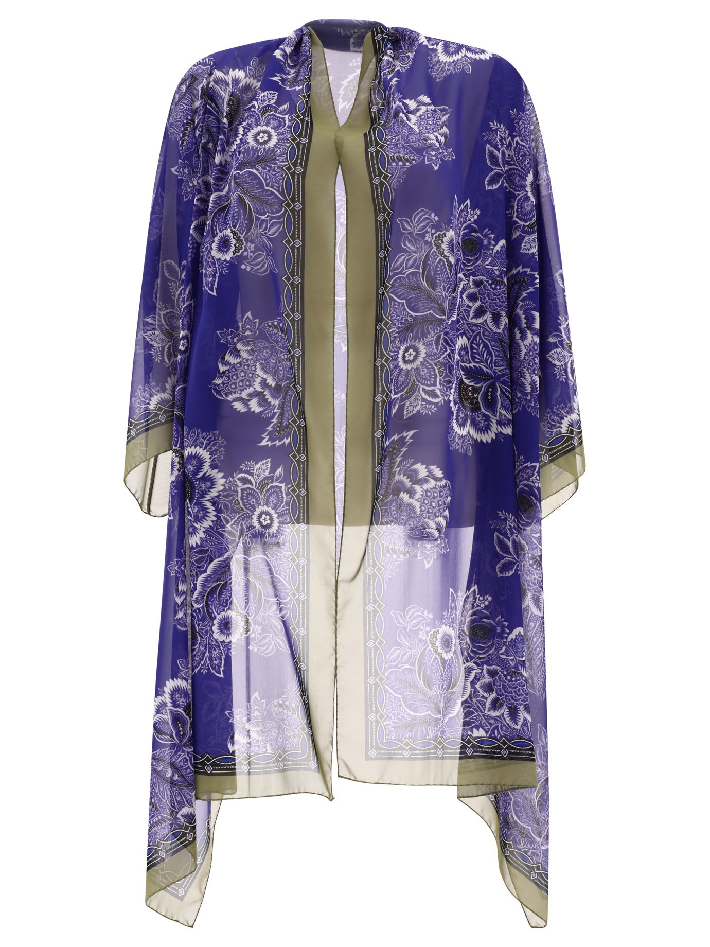 Shop Etro Floral-print Tied Blouse In Blue
