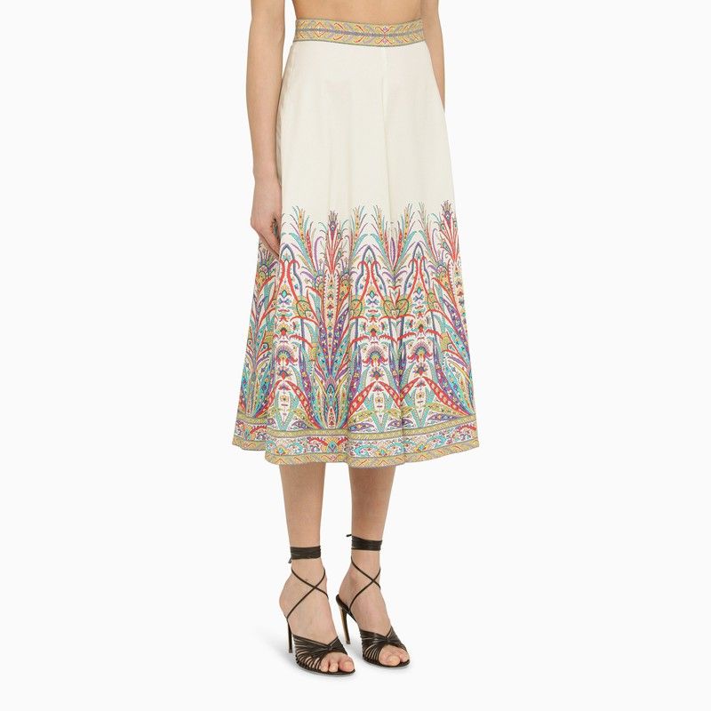 Shop Etro Multicoloured Cotton Midi Skirt In White