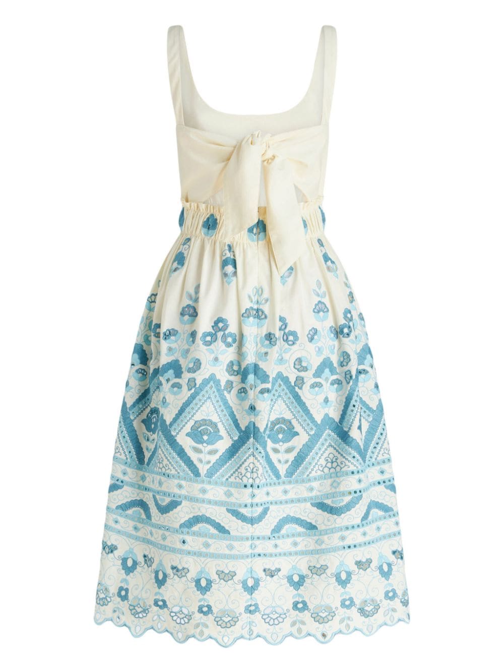 Shop Etro Blue And White Cotton Dress With Cut-out Detailing And Tie Fastening
