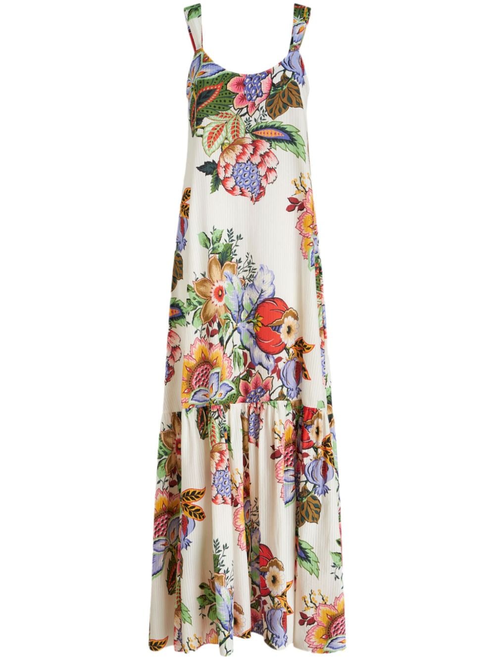 Shop Etro Floral Print Cotton-silk Blend Long Dress In Multicolor