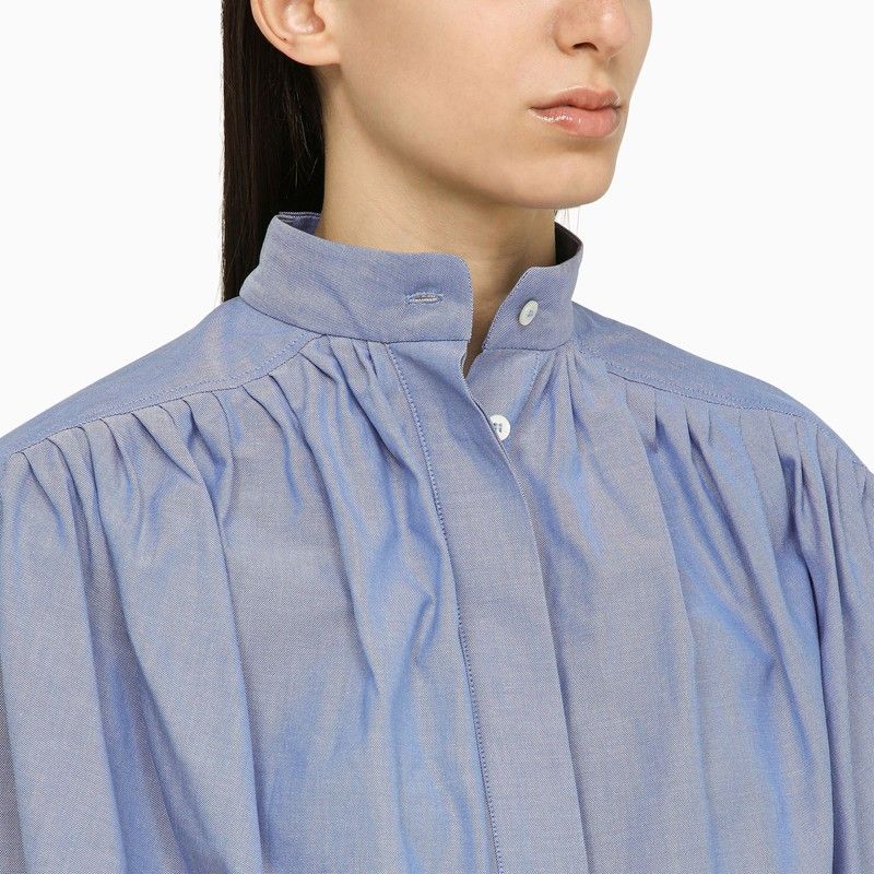 Shop Etro Light Blue Oxford Cotton Shirt For Women Featuring Flattering Egg-shaped Cut And Mandarin Collar