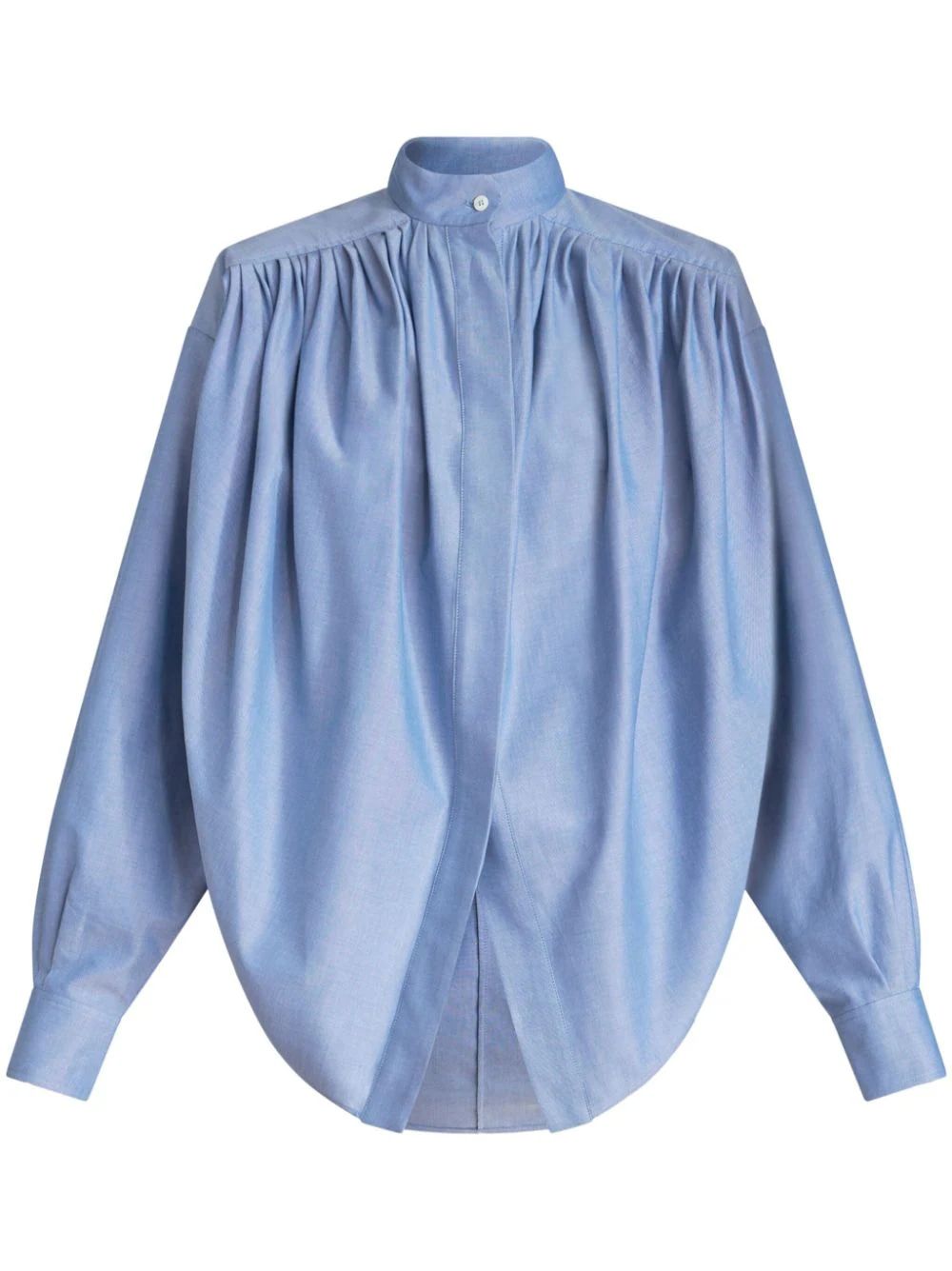 Shop Etro Light Blue Oxford Cotton Shirt For Women Featuring Flattering Egg-shaped Cut And Mandarin Collar