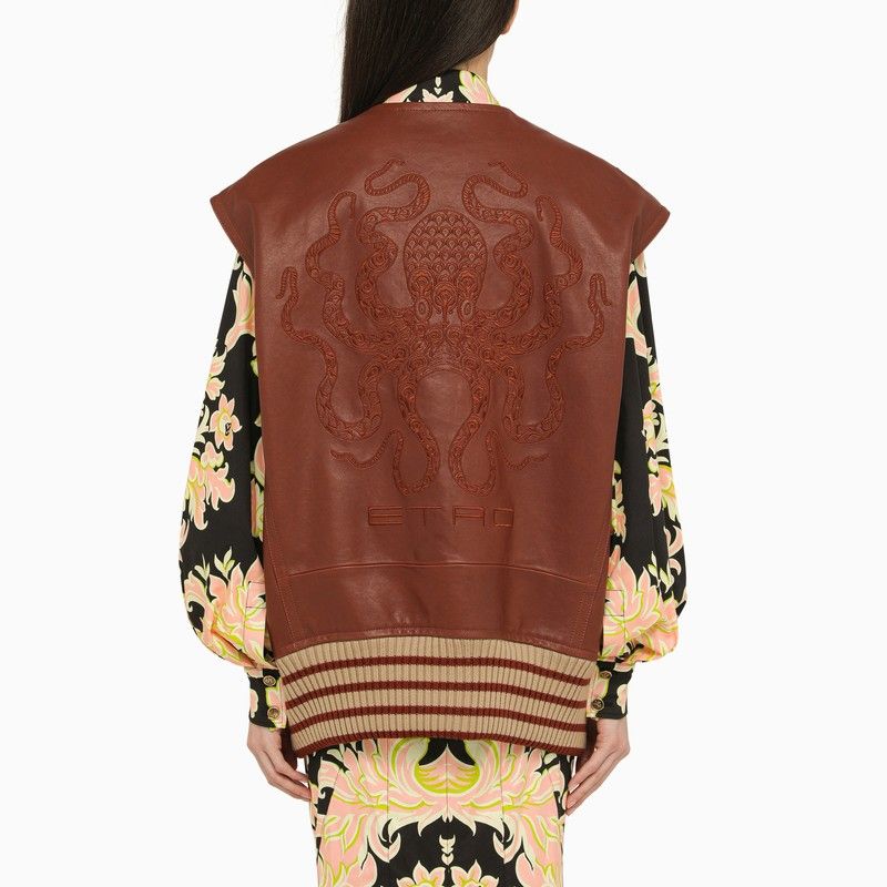 Shop Etro Brown Leather Maxi Waistcoat For Women
