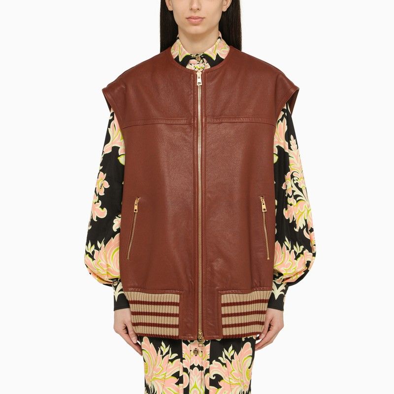 Shop Etro Maximize Your Style With This Brown Leather Waistcoat For Women