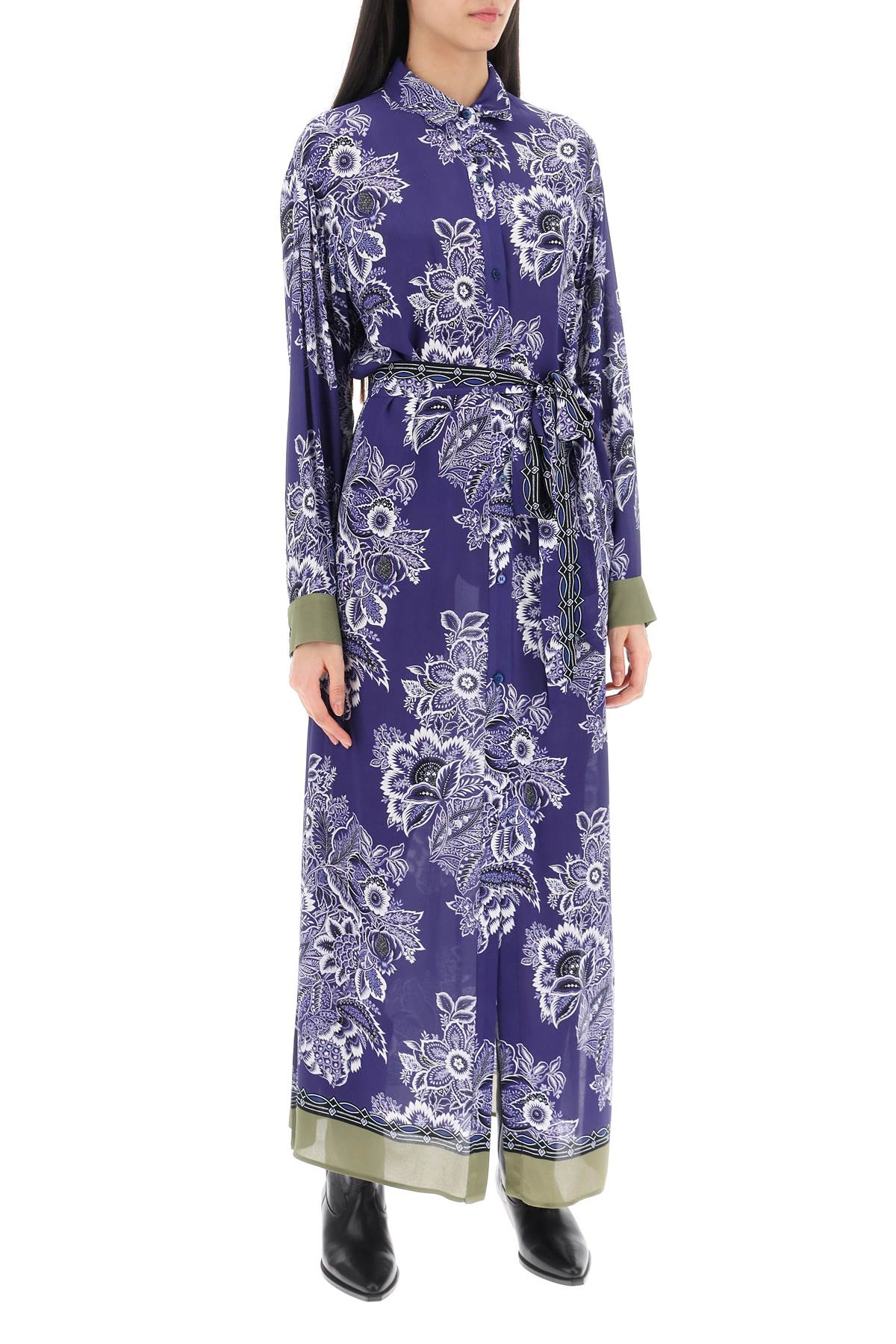 Shop Etro Maxi Chemisier Dress With Bandana Floral Print In Purple