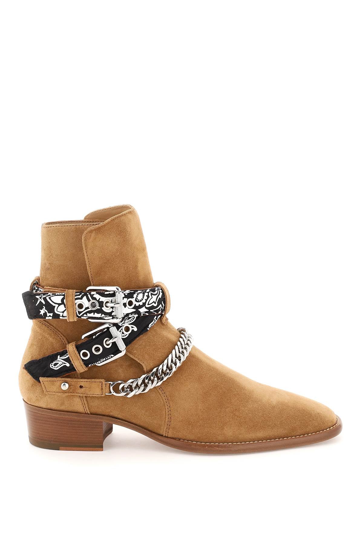 Shop Amiri Beige Suede Buckle Boots With Bandana Ankle Straps For Men