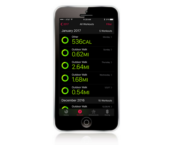 iPhone Share Workouts Screen
