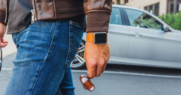 Leather Deployant in Desert Brown Apple Watch Band