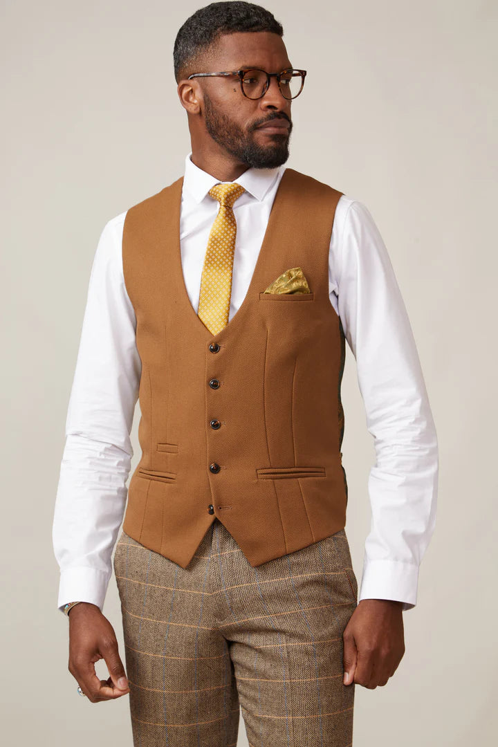 MARC DARCY Kelvin Single Breasted Waistcoat - Tan - Farleys Menswear product image